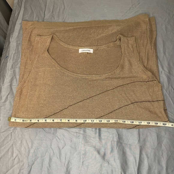 Calvin Klein 55% Linen‎ sleeveless top Tan with brown stripes size 0X - Picture 4 of 9